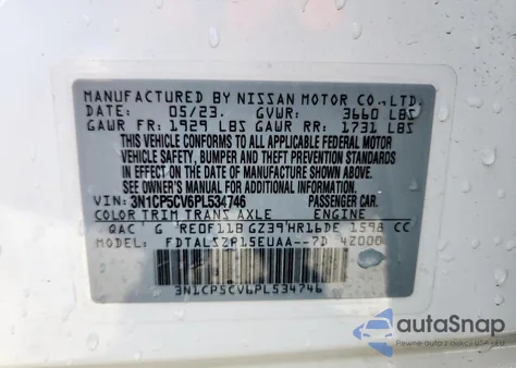 2023 Nissan Kicks Sv z USA, uszkodzony, nr VIN 3N1CP5CV6PL534746